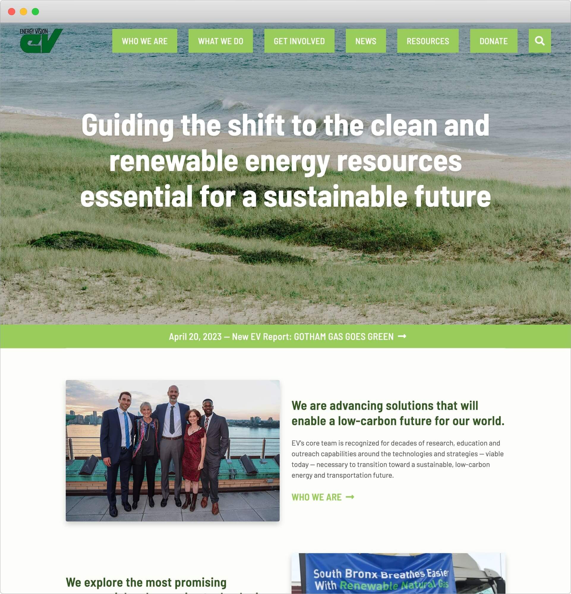 A screenshot of the Energy Vision website home page