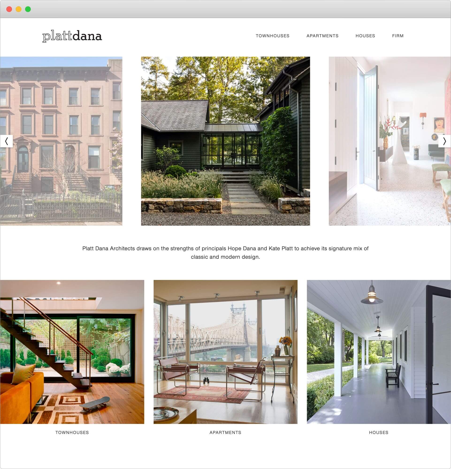A screenshot of the Platt Dana Architects website home page